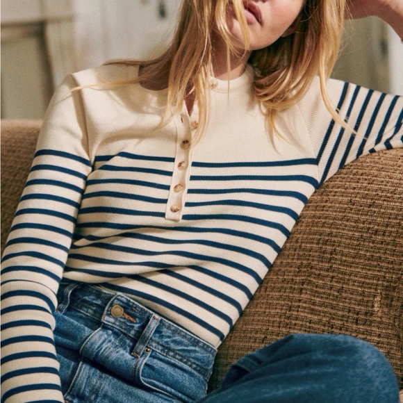 Alexis Jumper - Striped Cream and Blue Women's Sweater - Picture 3 of 3